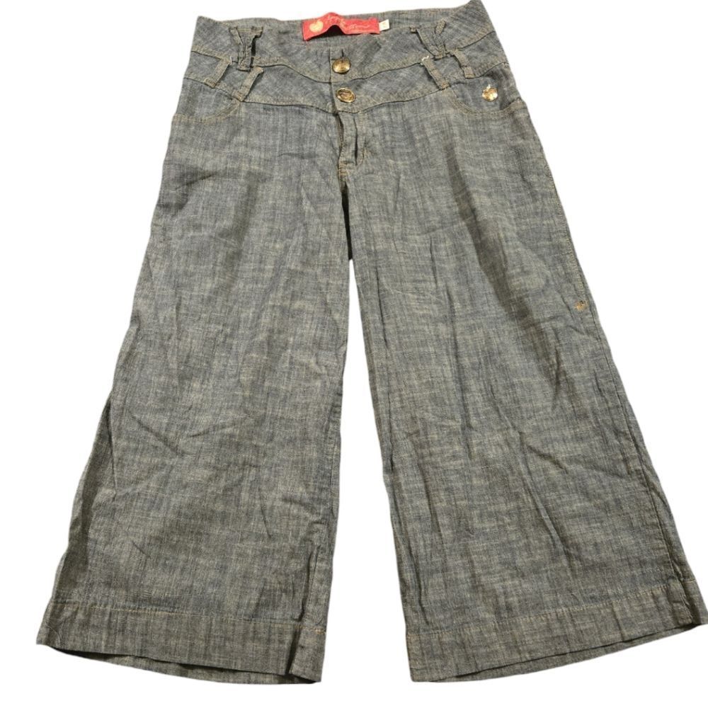 Apple Bottoms Capris Wide Leg Silver Button Detail Logo Size 7/8